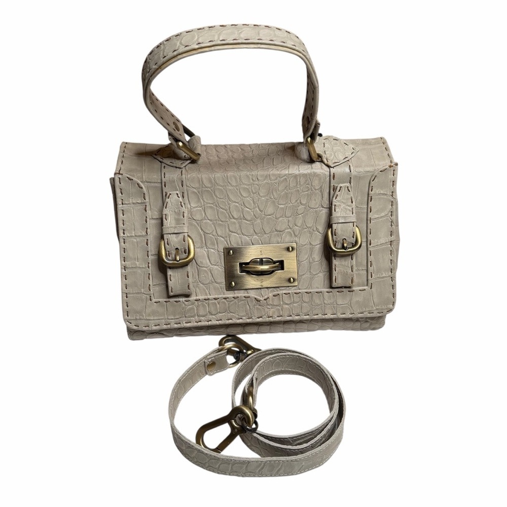 CARLA MANCINI Cream Crocodile Croco‎ Croc-Embossed Purse Bag NWT Shoulder Tote - Picture 15 of 16